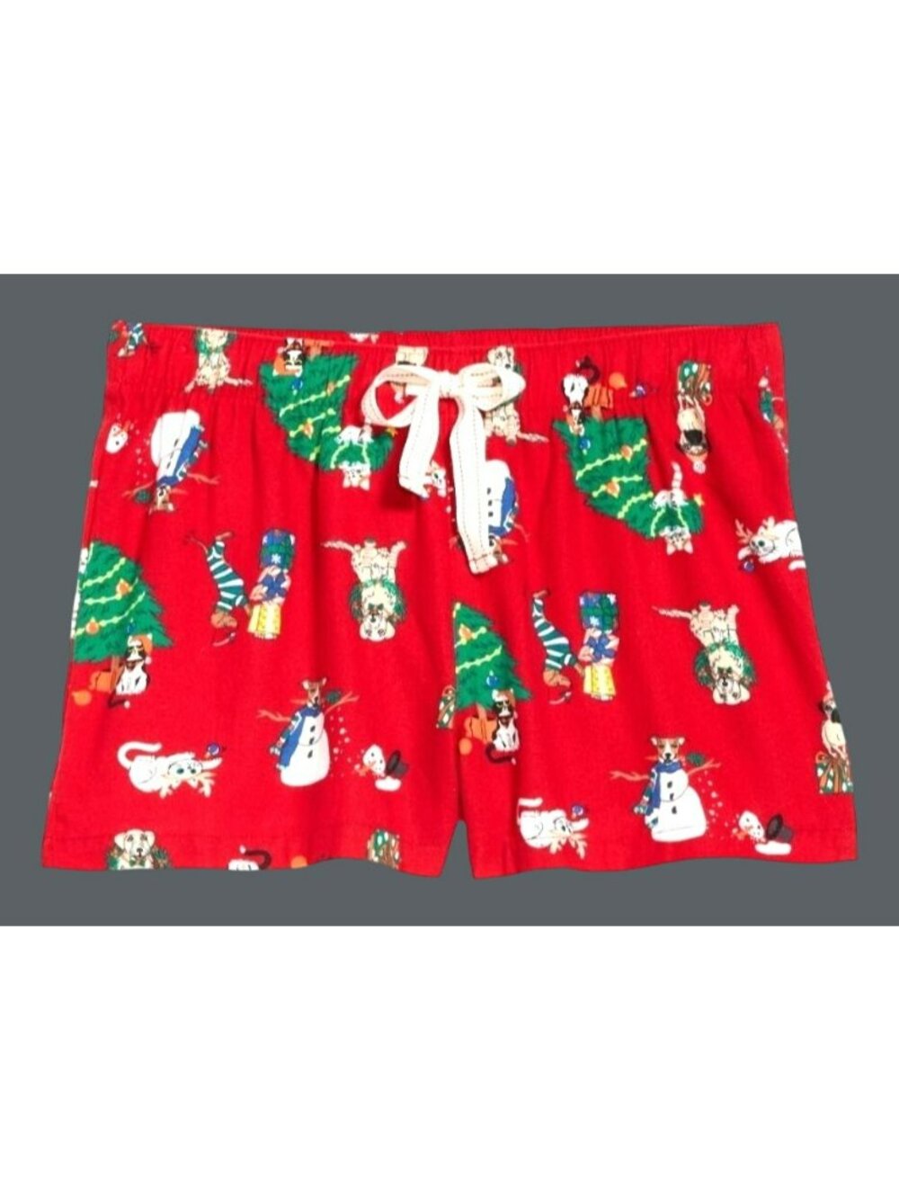 Red Flannel Shorts Christmas Pets Sleep Lounge Woman's Size XL JJ1841